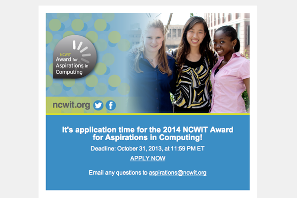 NCWIT Award for Aspirations in Computing: It's Application Time